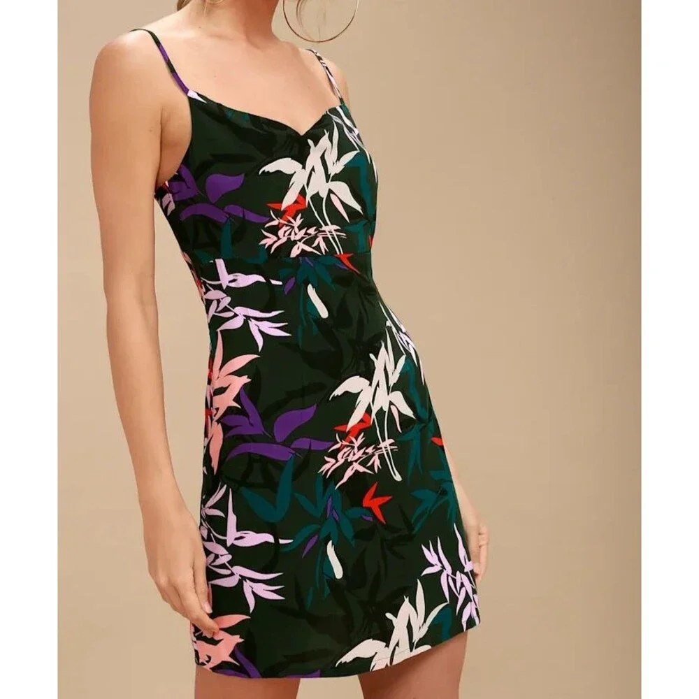 Obey Worldwide Botanical Leaf Print Mini Dress Womens Medium Multi Floral Boho